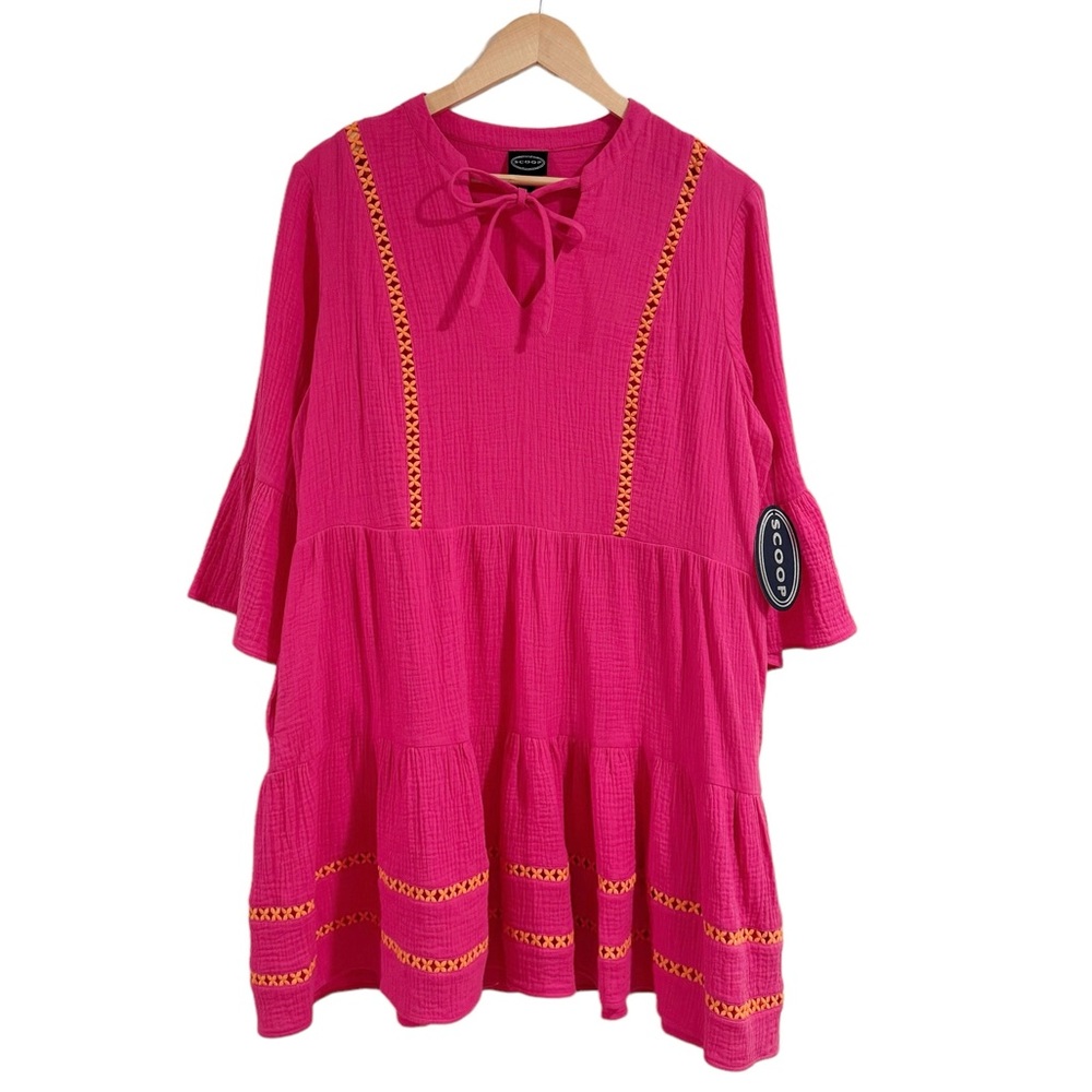 Scoop NYC Fuchsia Mini Dress with Yellow Stitching